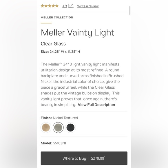 NWT Kichler Meller 24” 3 Light Vanity Light w/ Clear Glass in Brushed Nickel - Picture 12 of 12